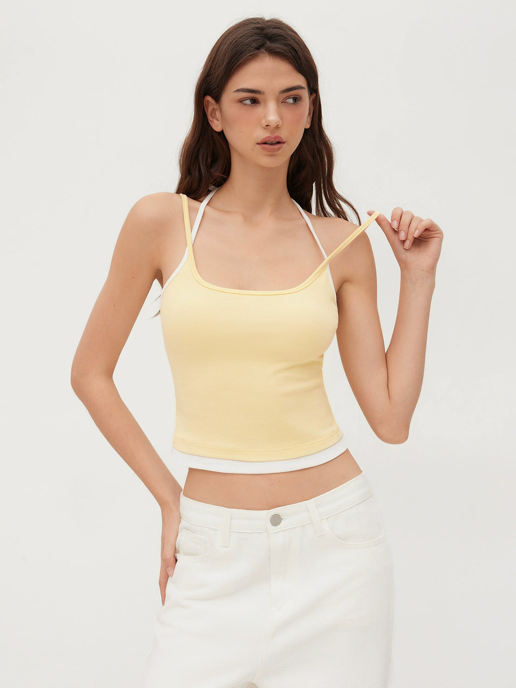 star same genuine cotton-blended halterneck two-tone lace-up suspender bolero