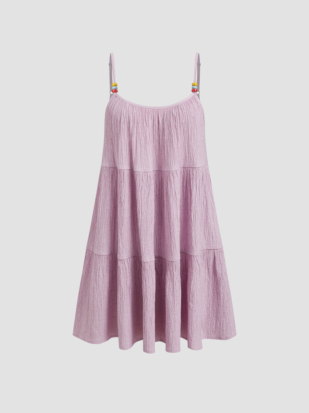 Linen-blend square neck beaded layered mini dress