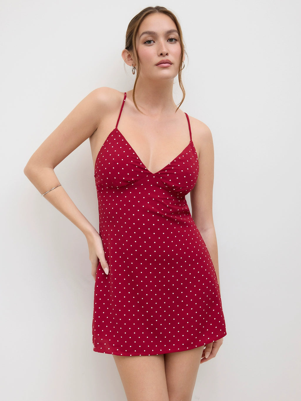 Playful Little Polka Dot Lace-up Sexy V-Neck Backless Slip Dress