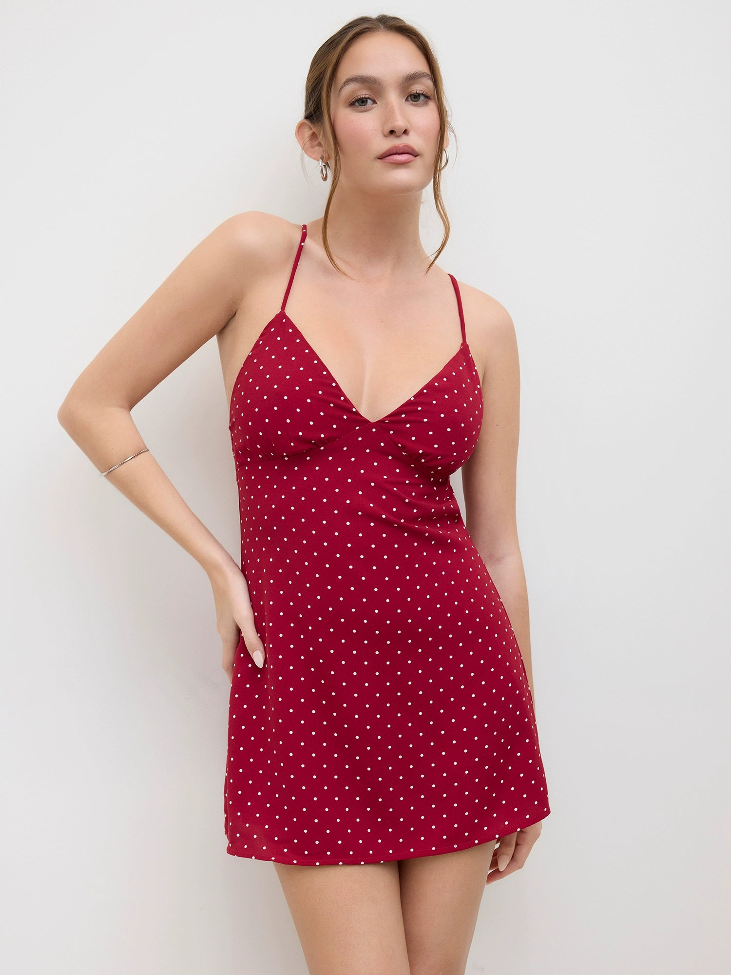 Playful Little Polka Dot Lace-up Sexy V-Neck Backless Slip Dress