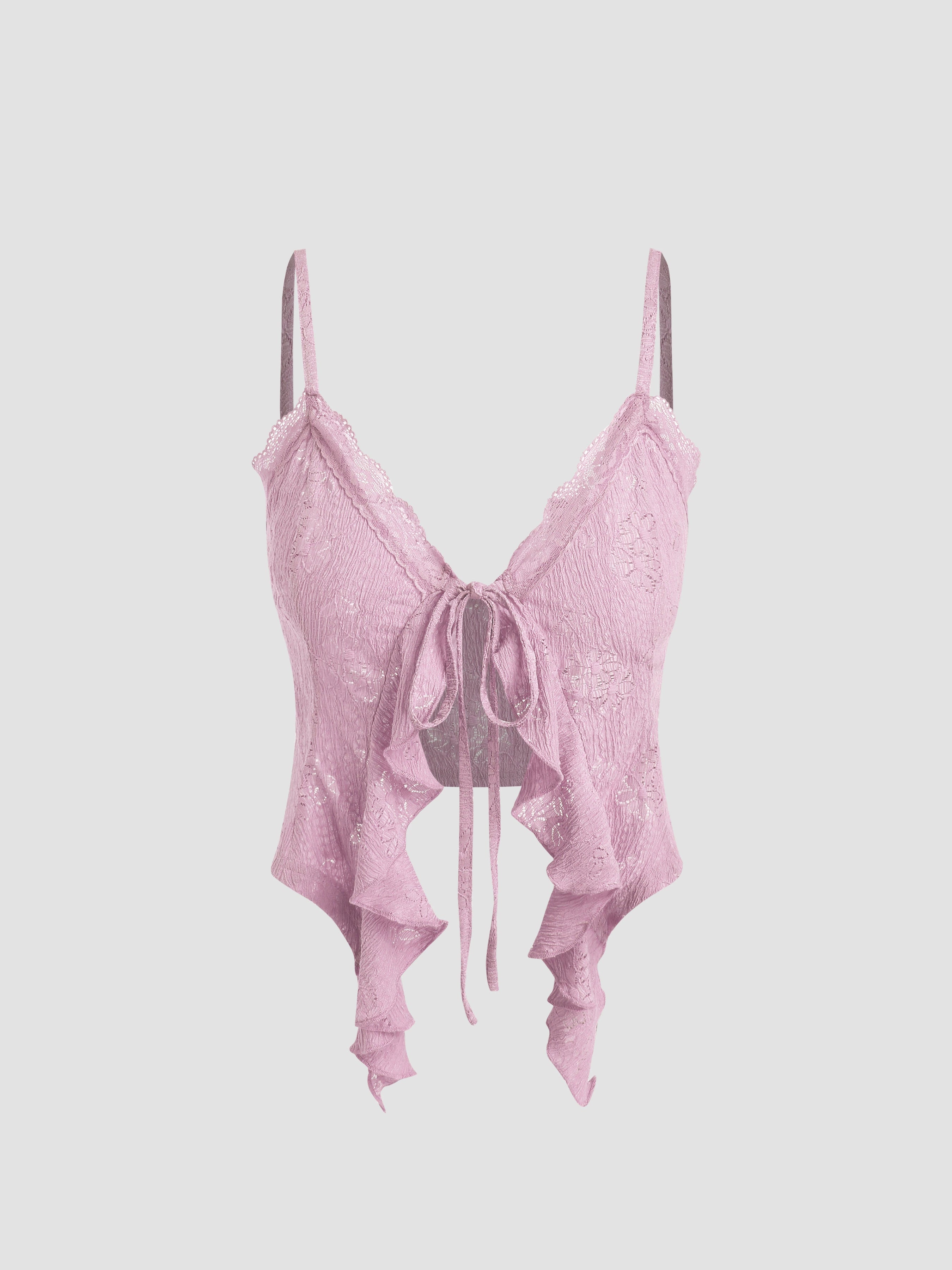 lace-up ruffled short knitted top