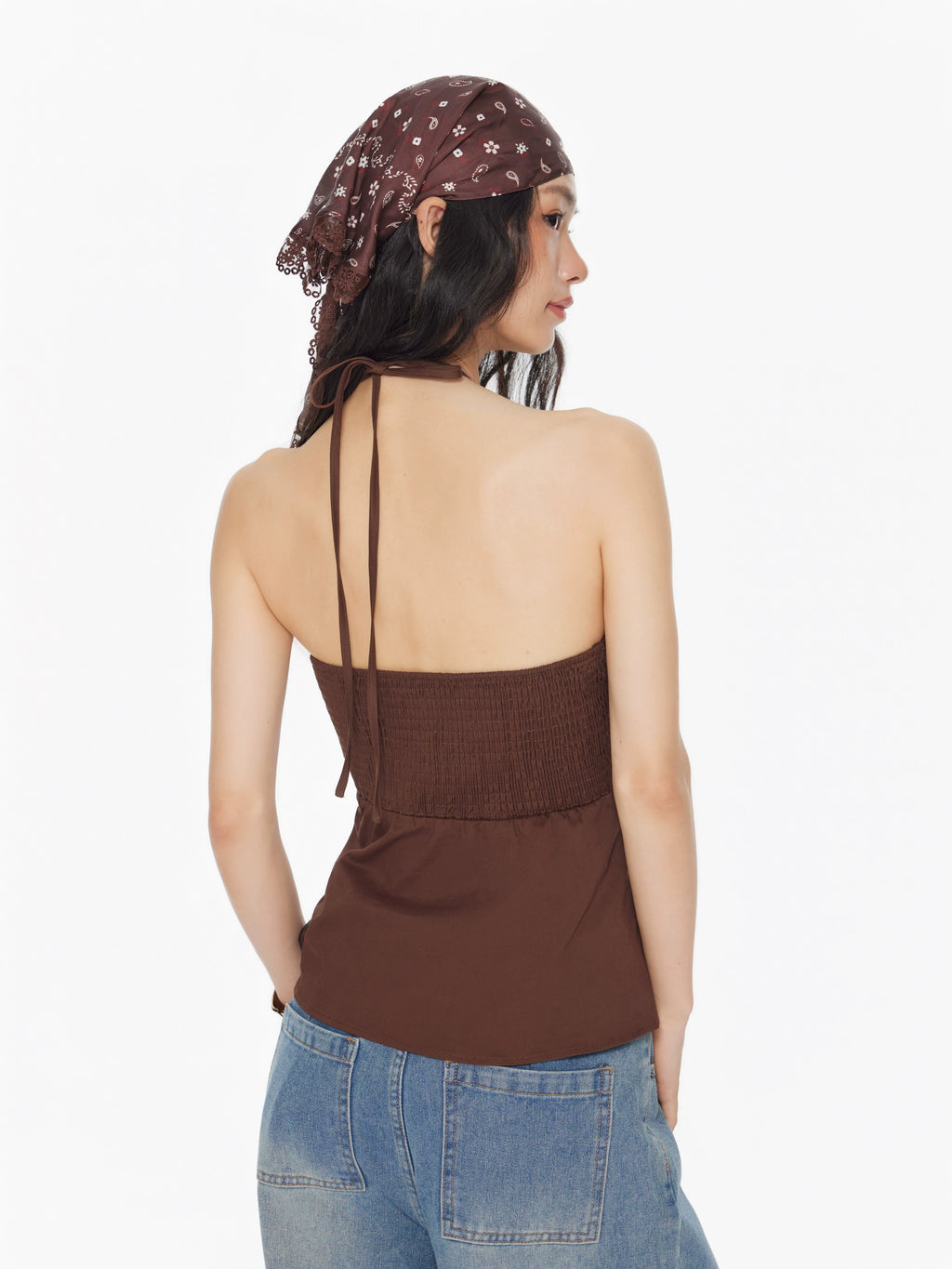 cotton-blend neck camisole pleated design metal-trimmed sleeveless top