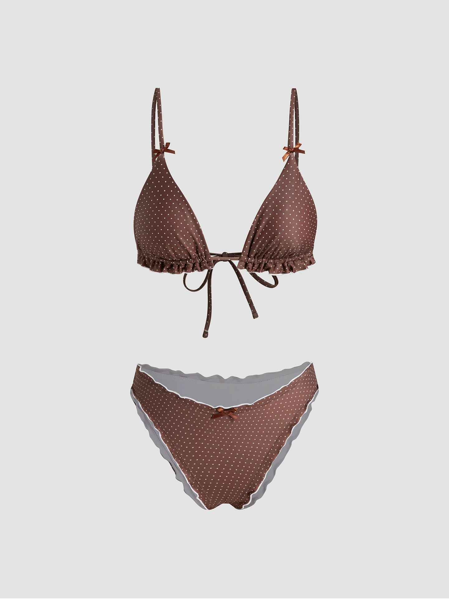 Ruffled Bow Hanging Neck Polo V-Neck Bikini suit