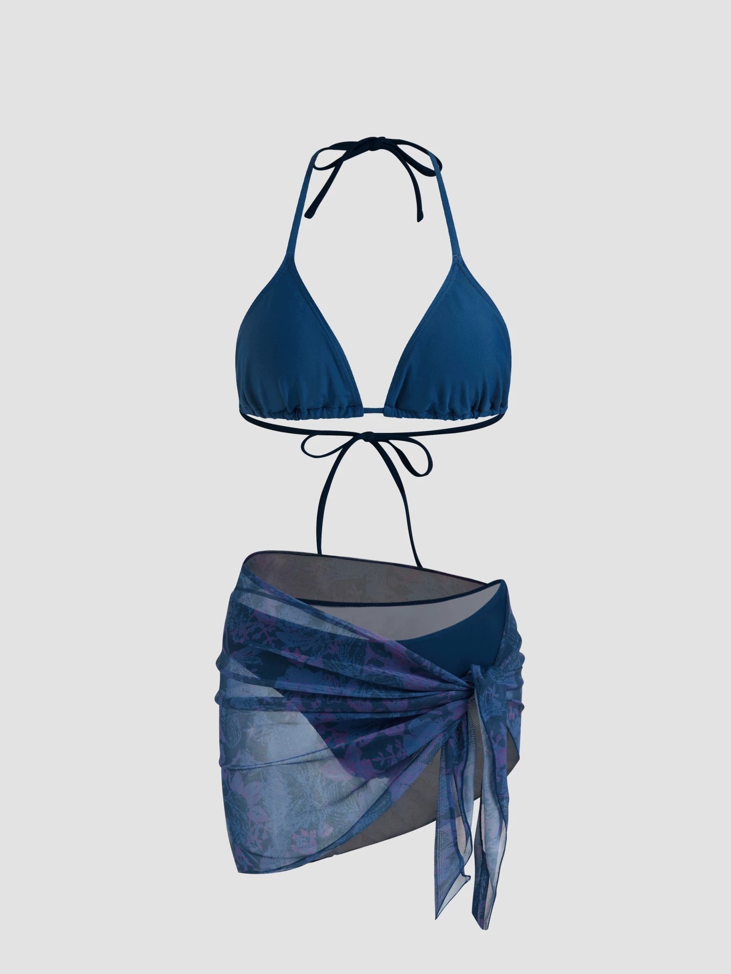 halter triangle bikini floral gauze swimsuit