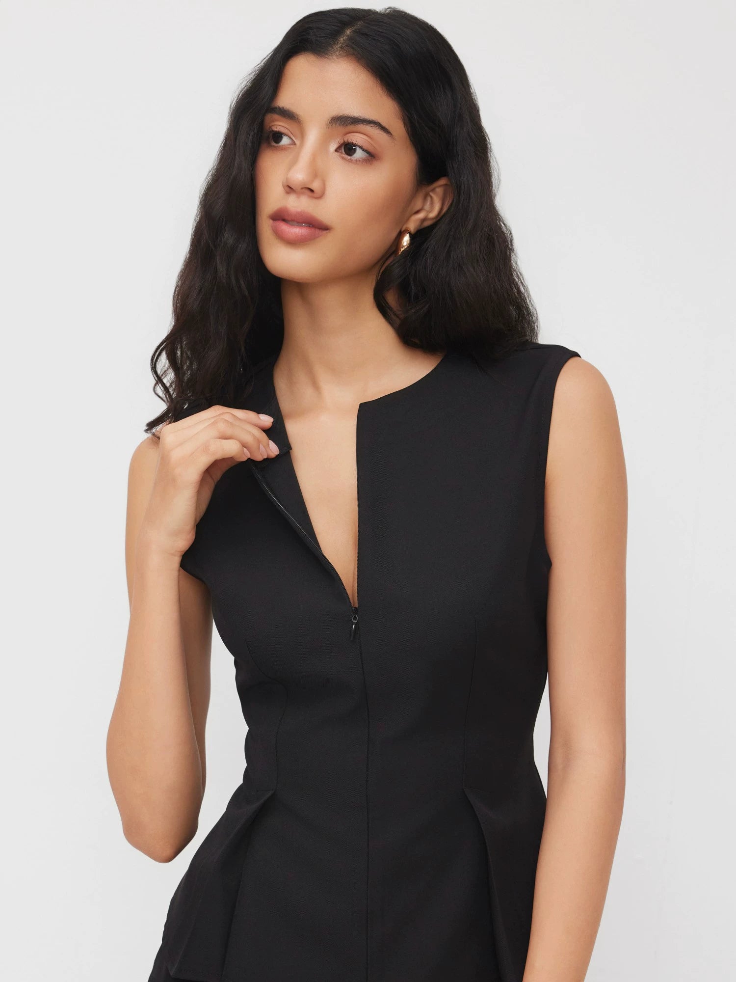 Half Zip Pleated Temperament Sleeveless Vest Top