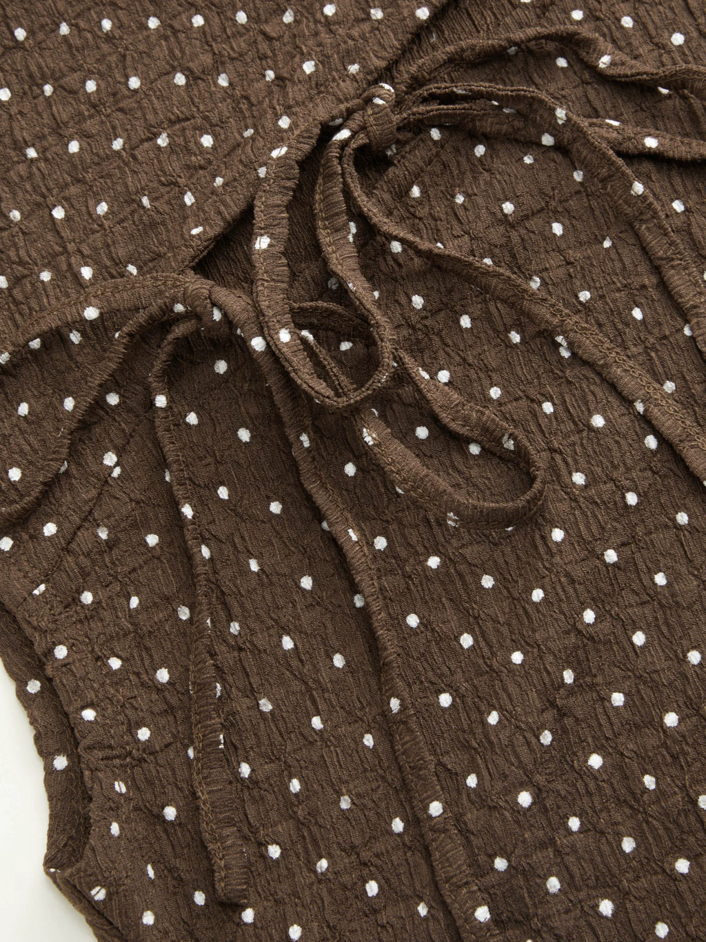 Polka Dot Lapel Short Sleeve Lace-up Slim Pleated Short Sleeveless Top