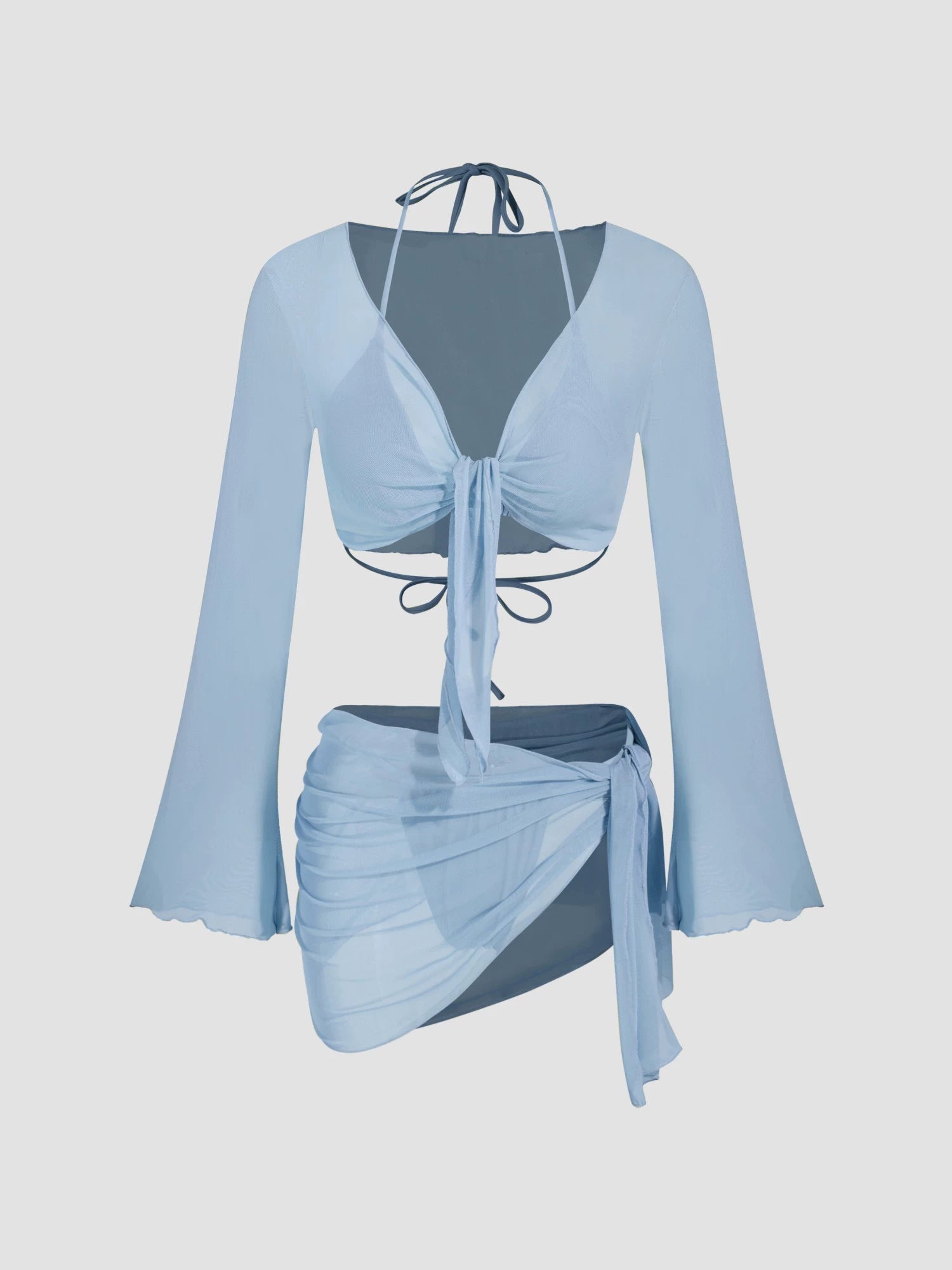 Hanging Neck Triangle Half Hip Bikini Swimsuit suit with Mesh