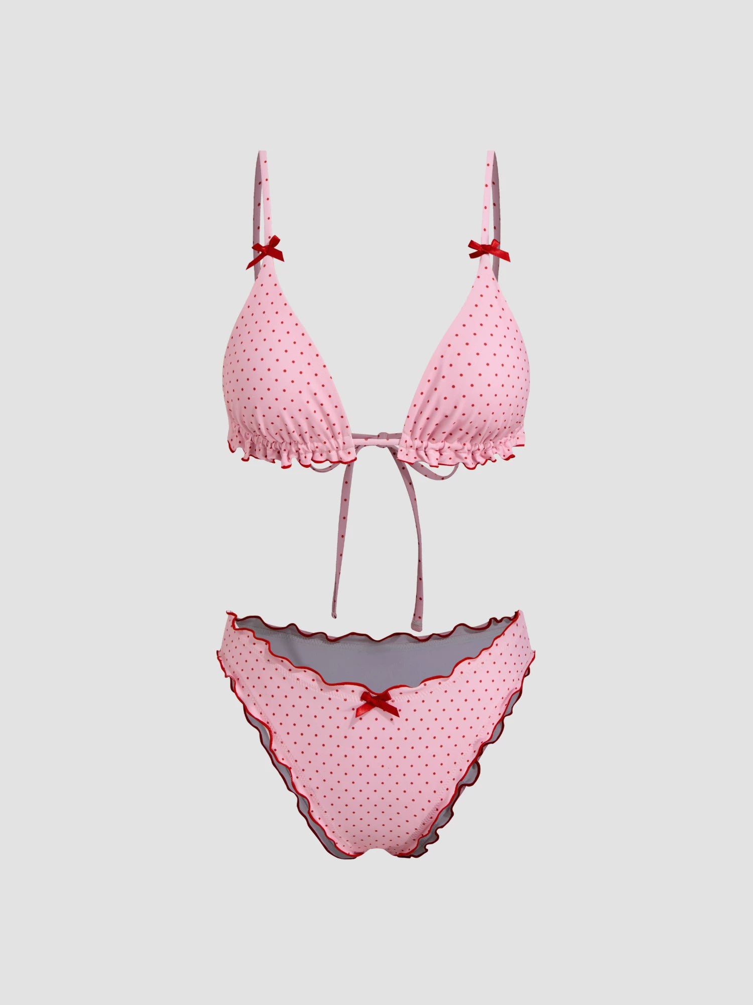 Ruffled Bow Hanging Neck Polo V-Neck Bikini suit
