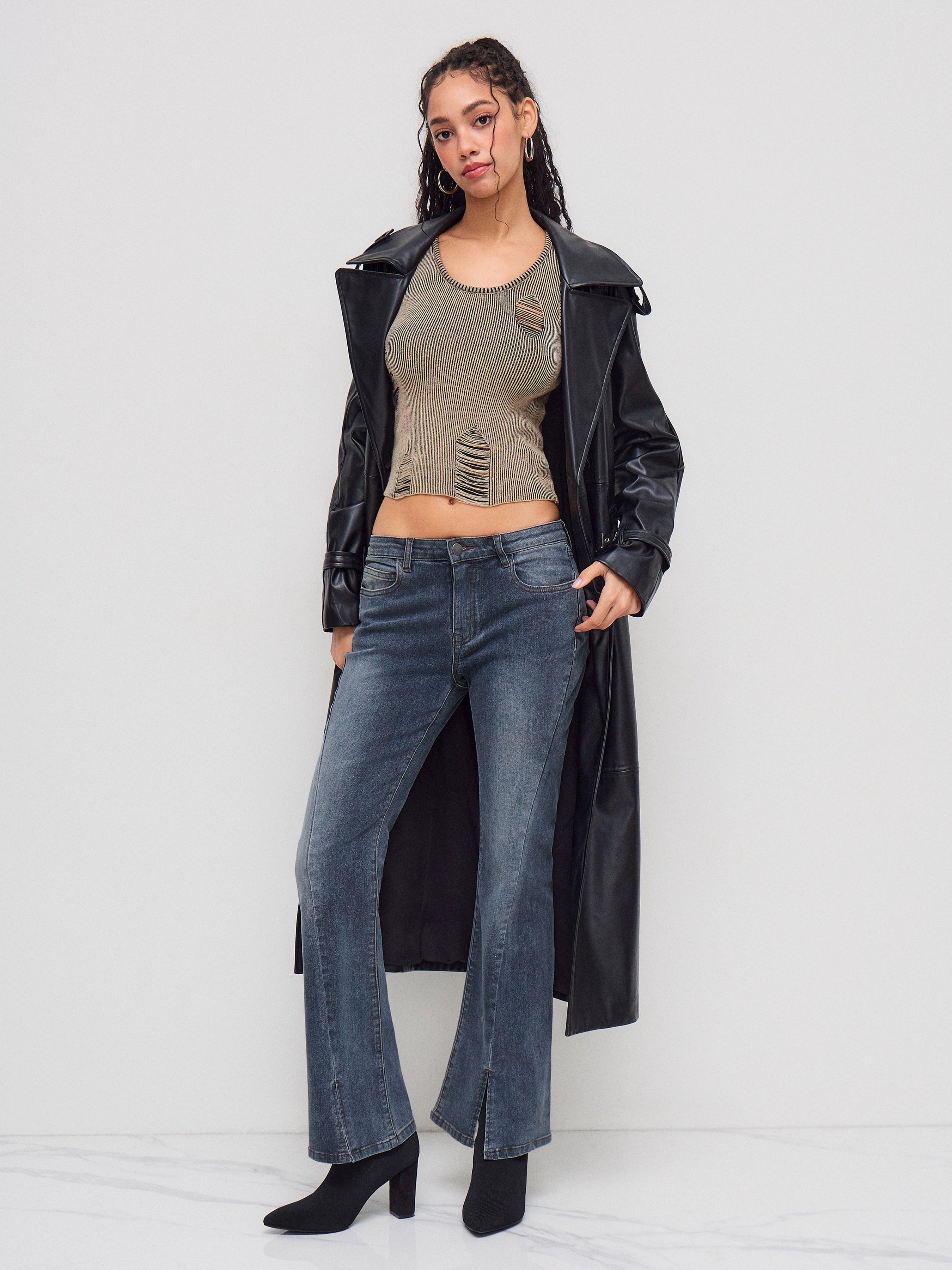 High Stretch Low Rise Slit Flared Jeans