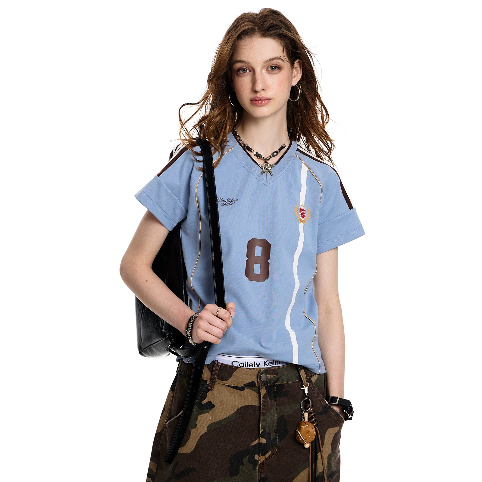 Retro jerseyfit jersey short sleeve t-shirt women's american hip hop fashion brand sports hottie top