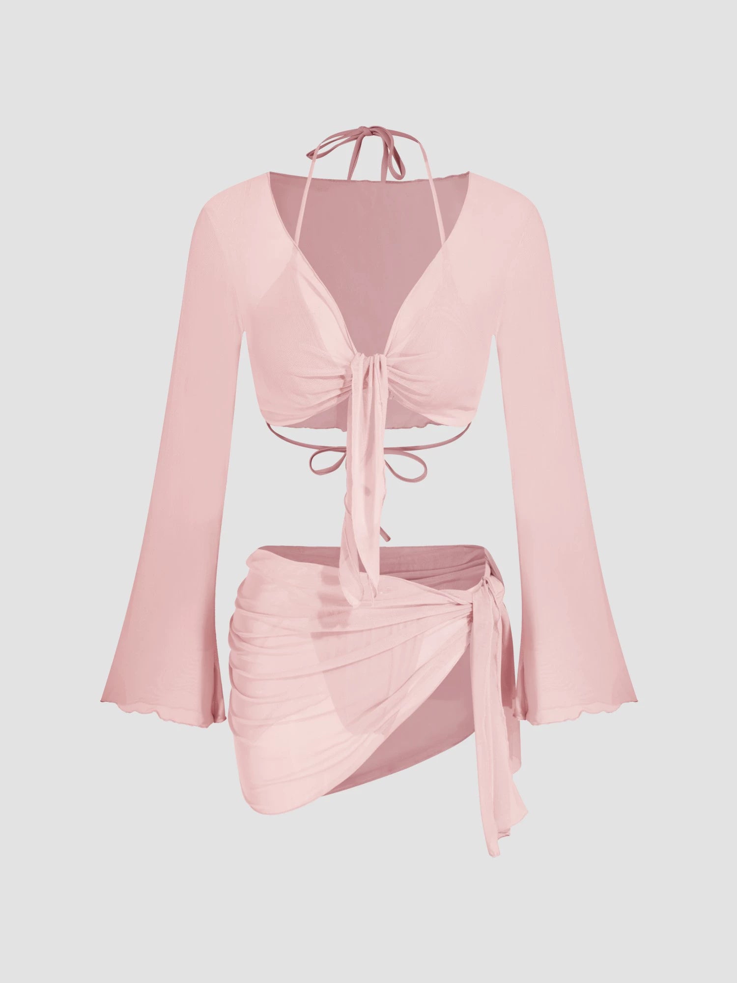 Hanging Neck Triangle Half Hip Bikini Swimsuit suit with Mesh