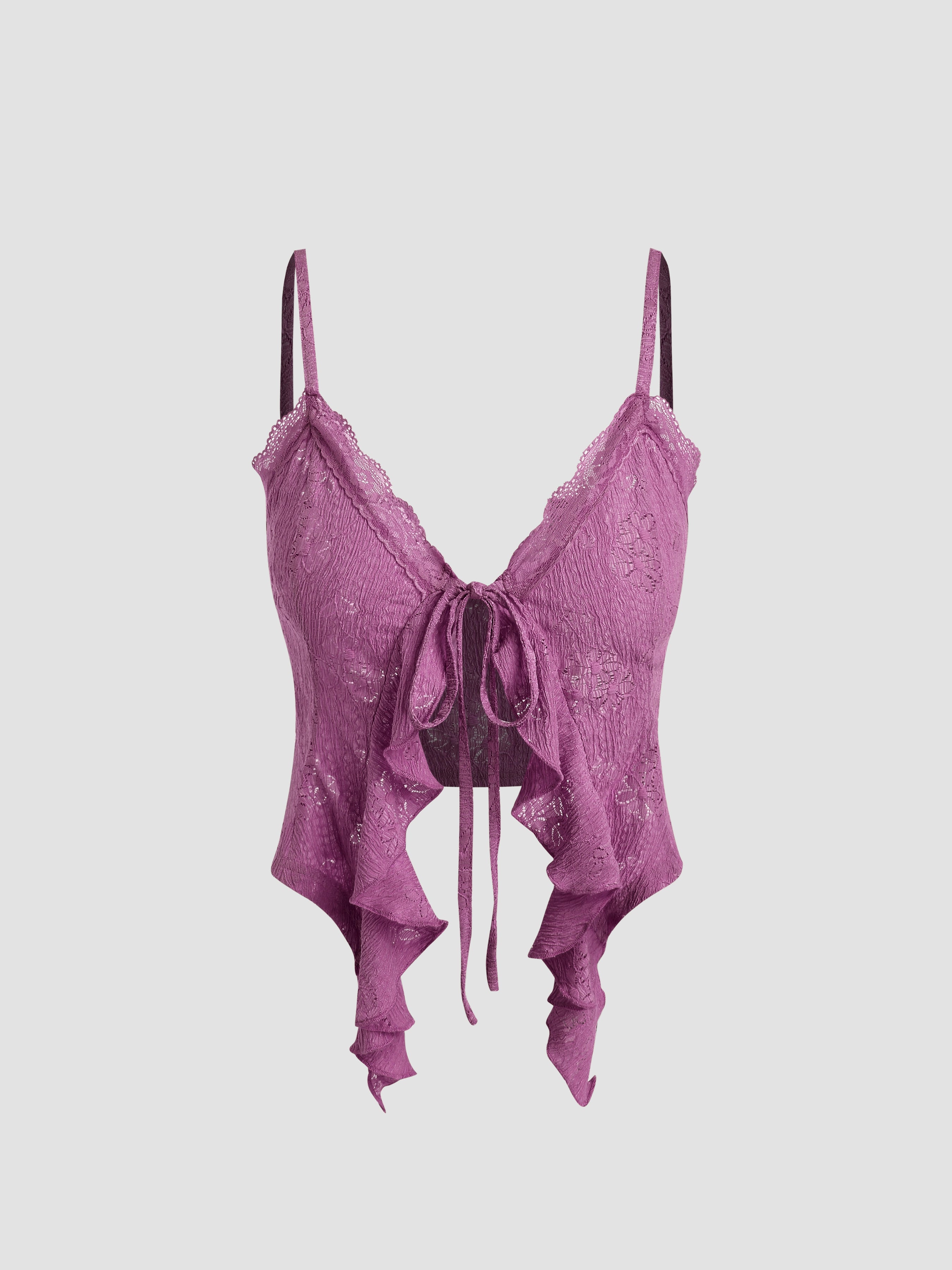 lace-up ruffled short knitted top