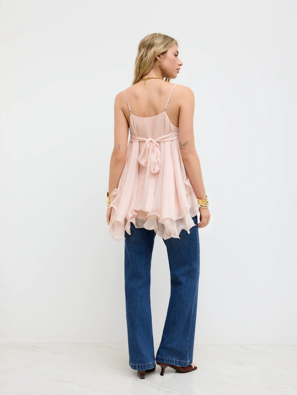 Lace-up Lace-up Ruffled Mesh Tulle Suspender Cropped Top