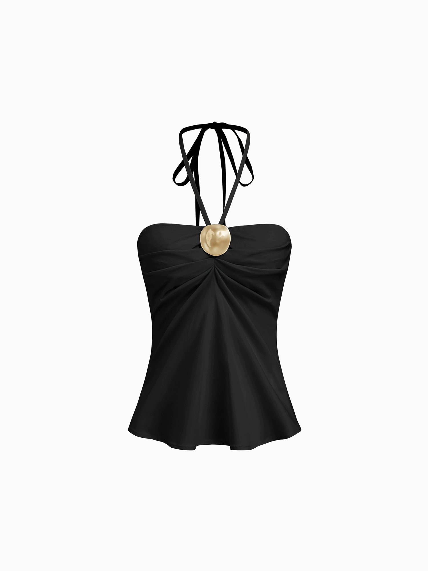cotton-blend neck camisole pleated design metal-trimmed sleeveless top