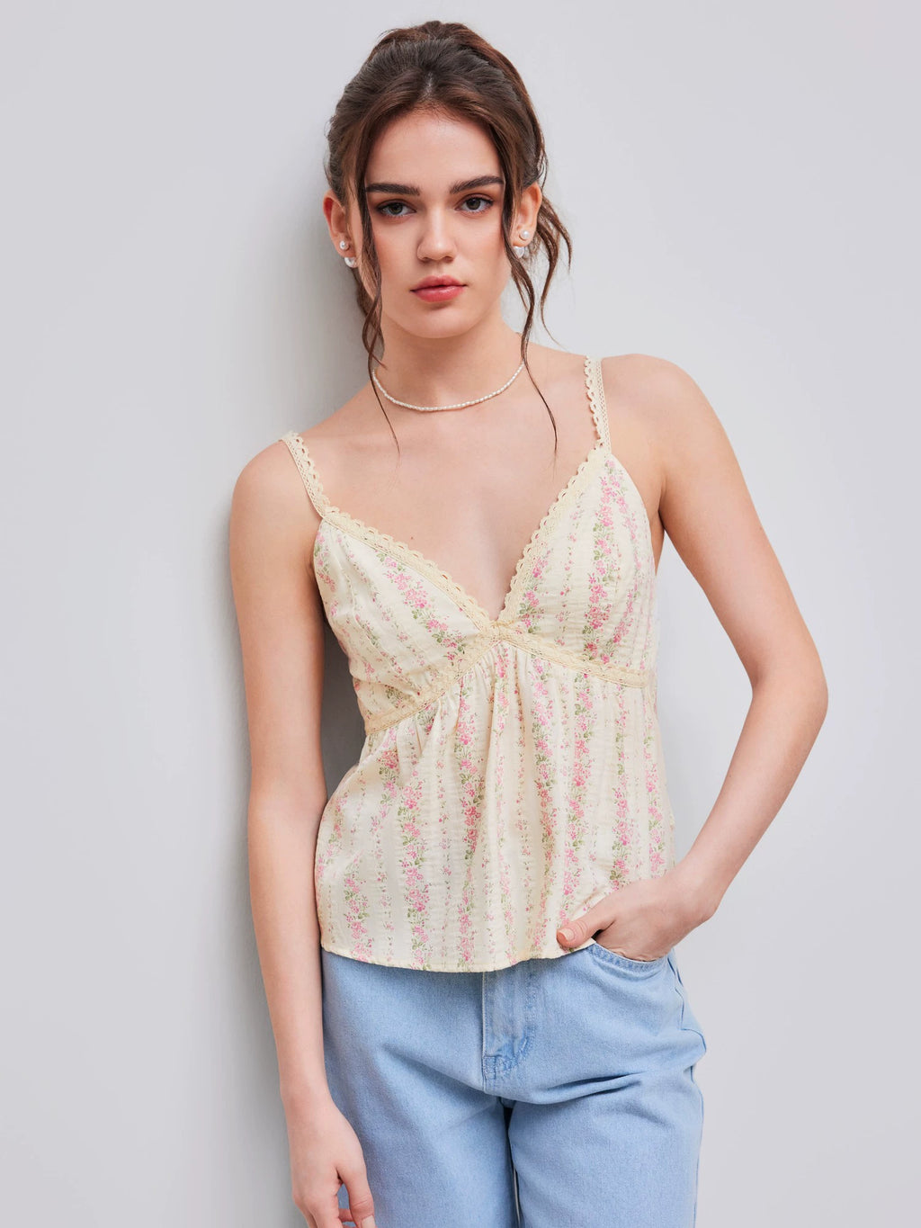 cotton blend floral V-neck summer new camisole women's sleeveless top