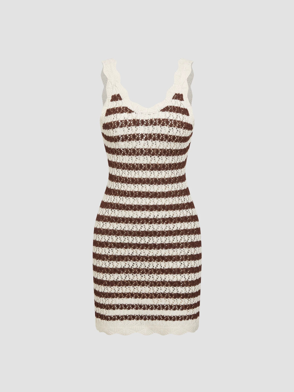 Knit V-Neck Striped Cut-Out Ruffled Slim Fit Cropped Knit Slip Dress