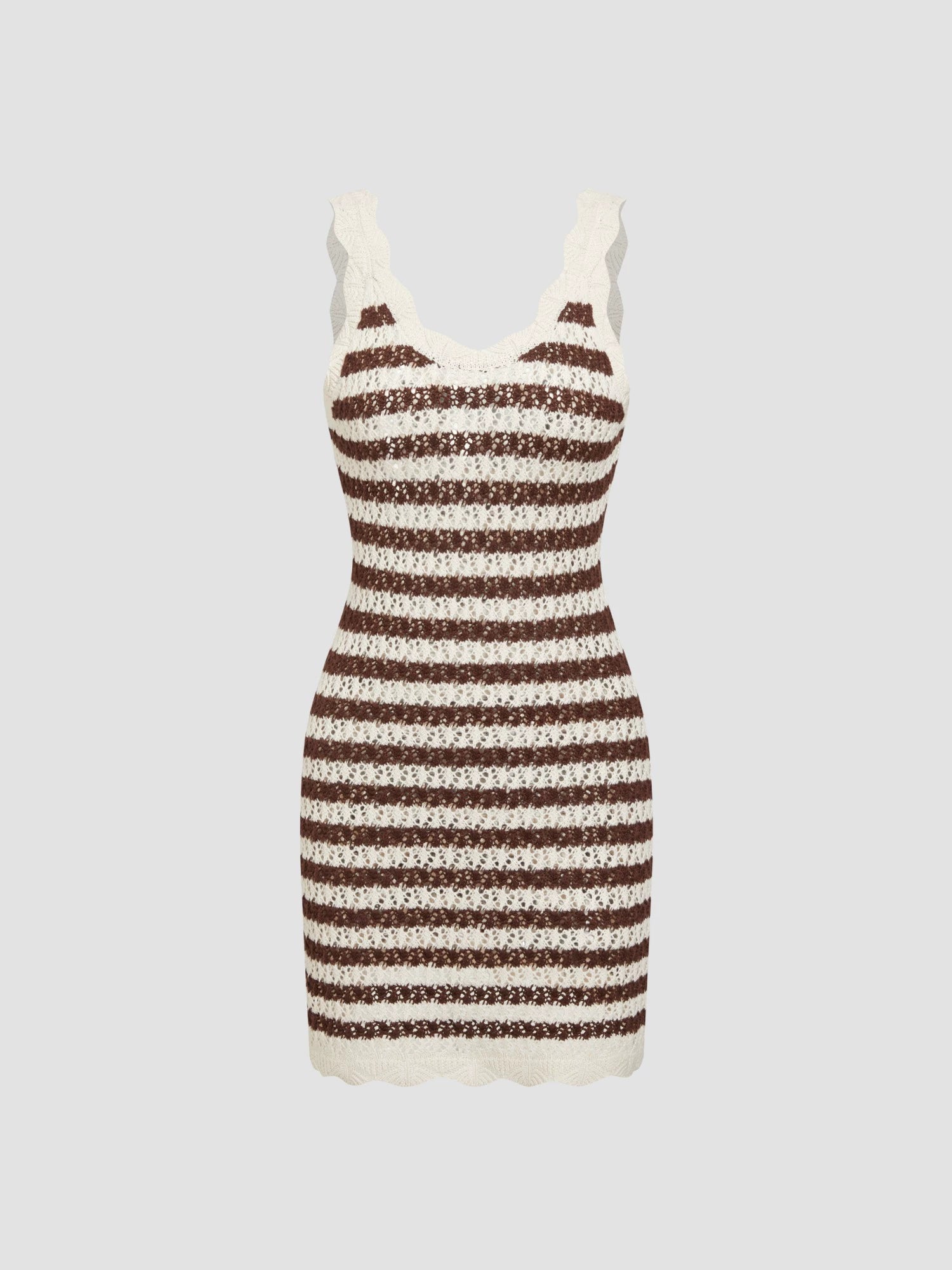 Knit V-Neck Striped Cut-Out Ruffled Slim Fit Cropped Knit Slip Dress