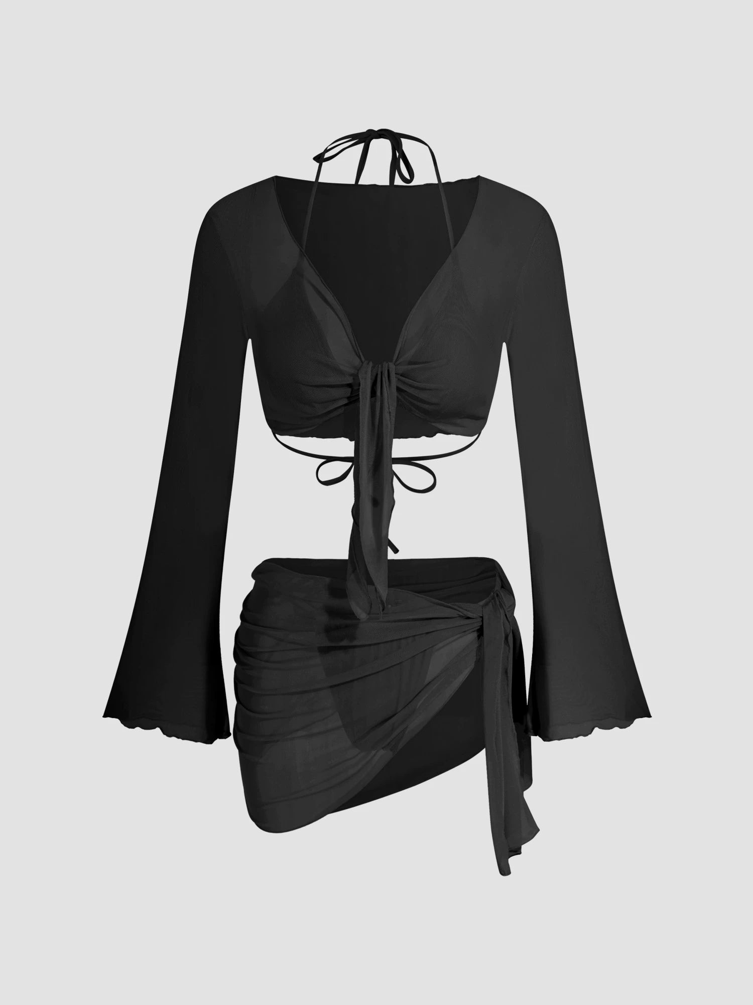 Hanging Neck Triangle Half Hip Bikini Swimsuit suit with Mesh