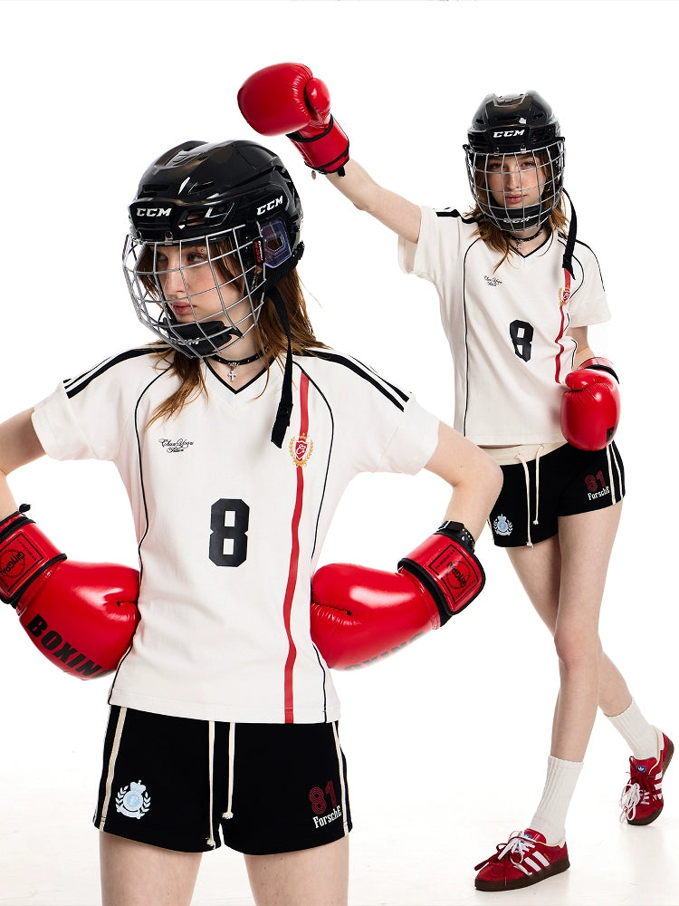 Retro jerseyfit jersey short sleeve t-shirt women's american hip hop fashion brand sports hottie top