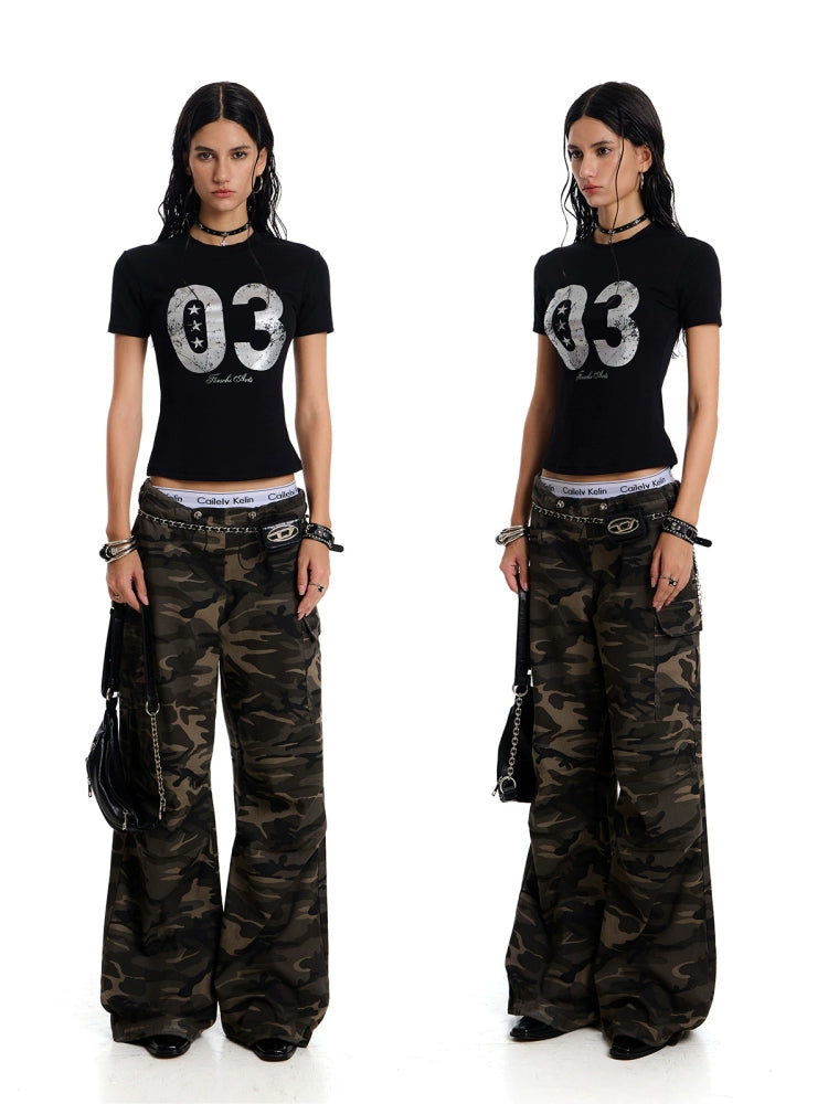 distressed crack letter shoulder t-shirt women's american retro slim fit babes short sleeve top summer