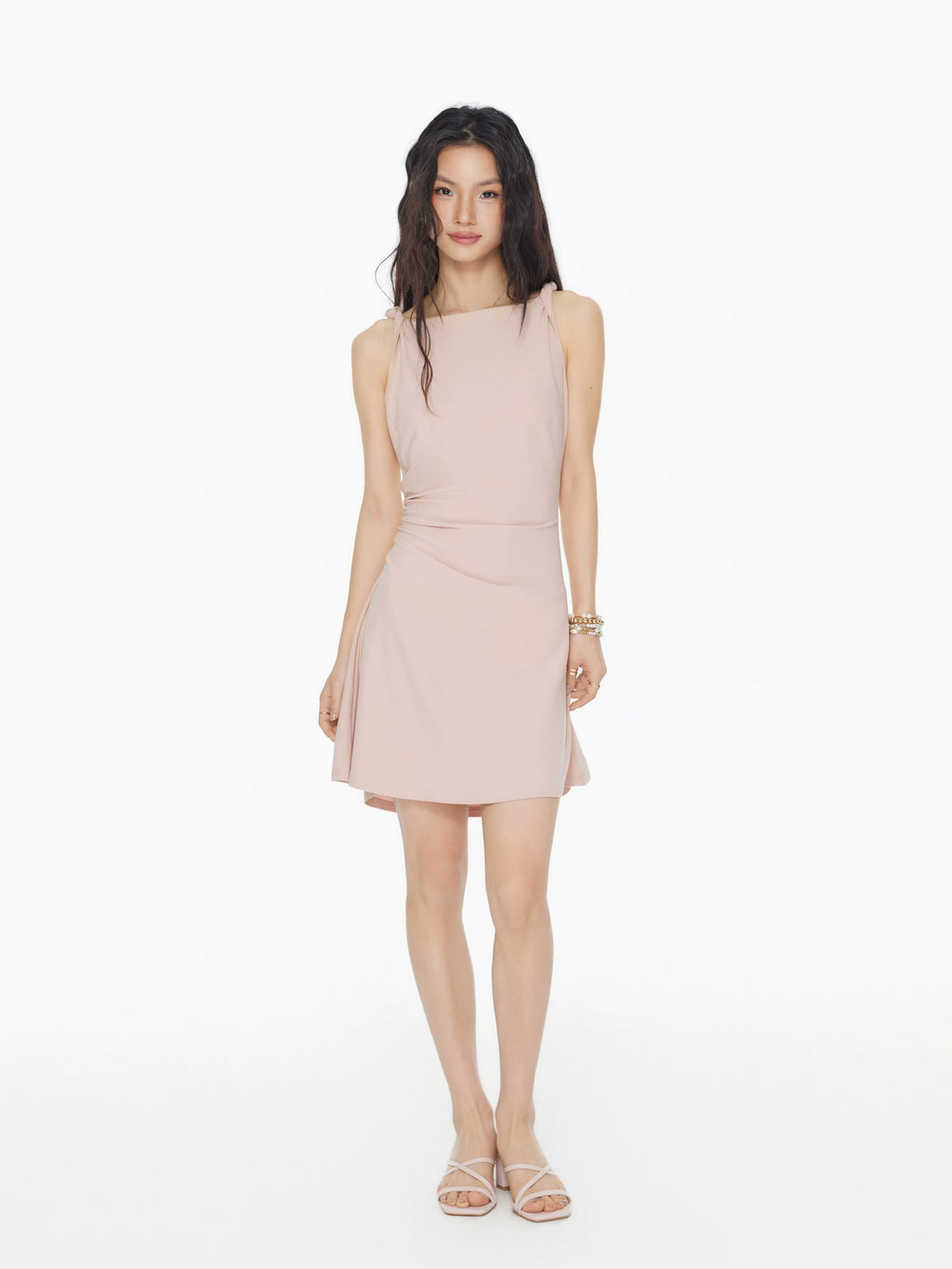 Boat Neck Twist Sleeveless Design Slip Dress