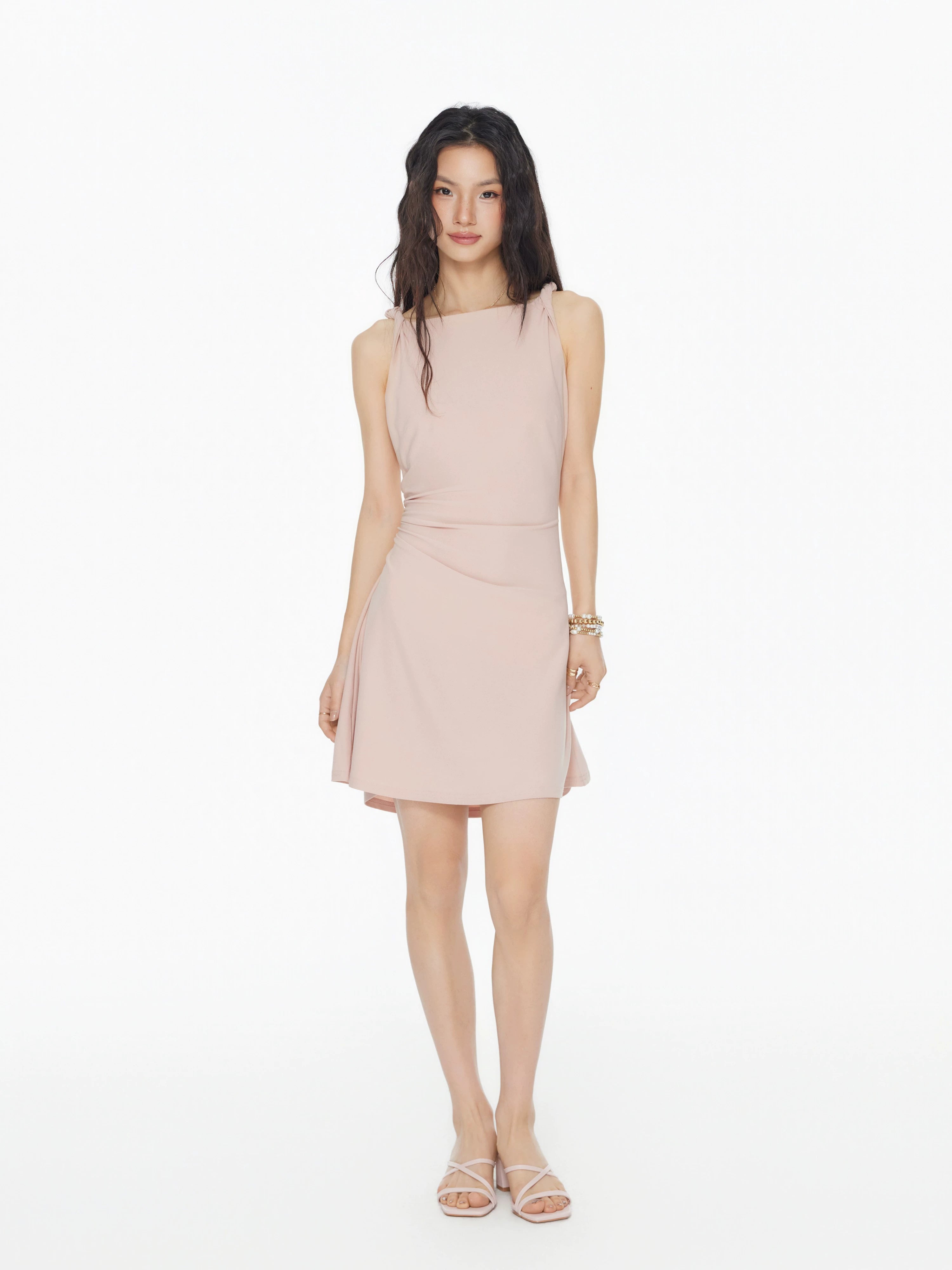 Boat Neck Twist Sleeveless Design Slip Dress