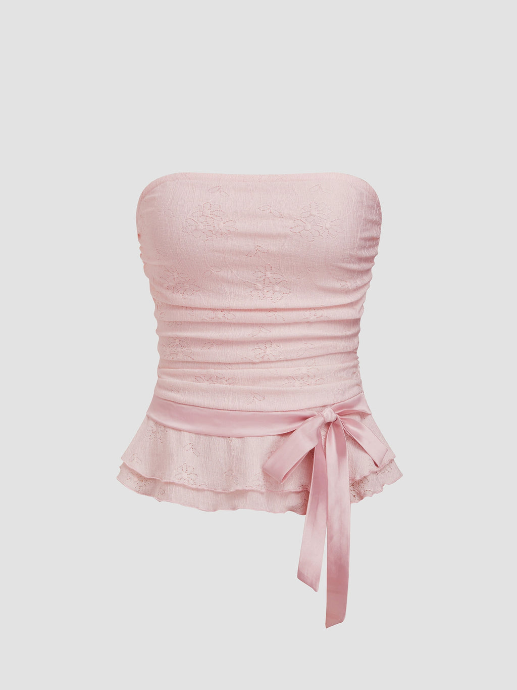 lace ruffled bow drawstring tube top