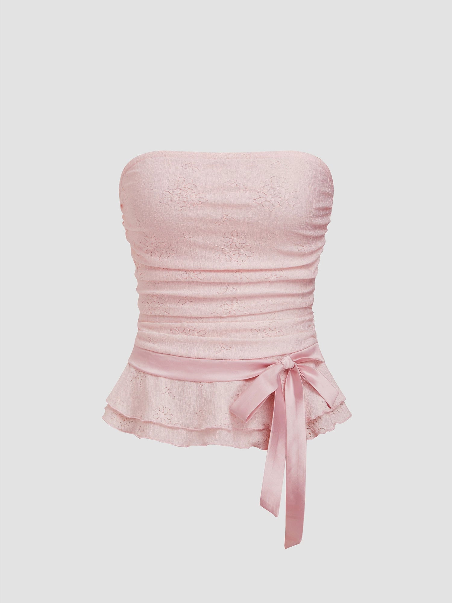 lace ruffled bow drawstring tube top