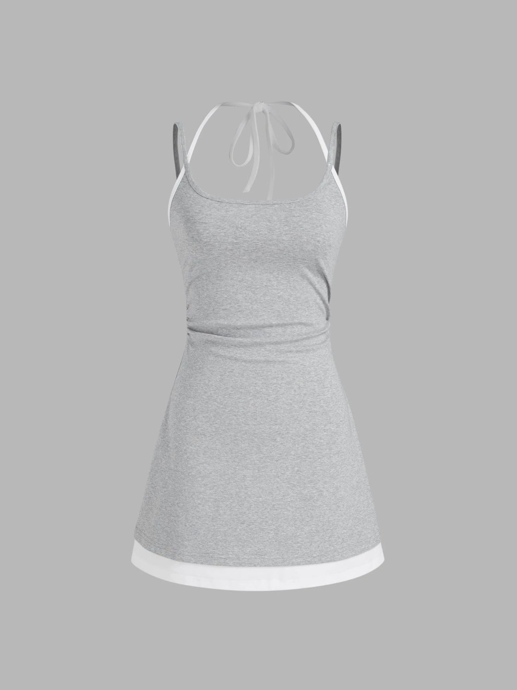 cotton-blend halterneck two-tone pleated cropped dress