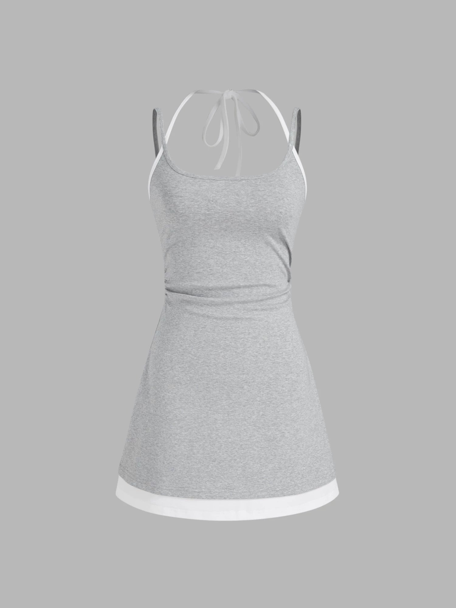 cotton-blend halterneck two-tone pleated cropped dress