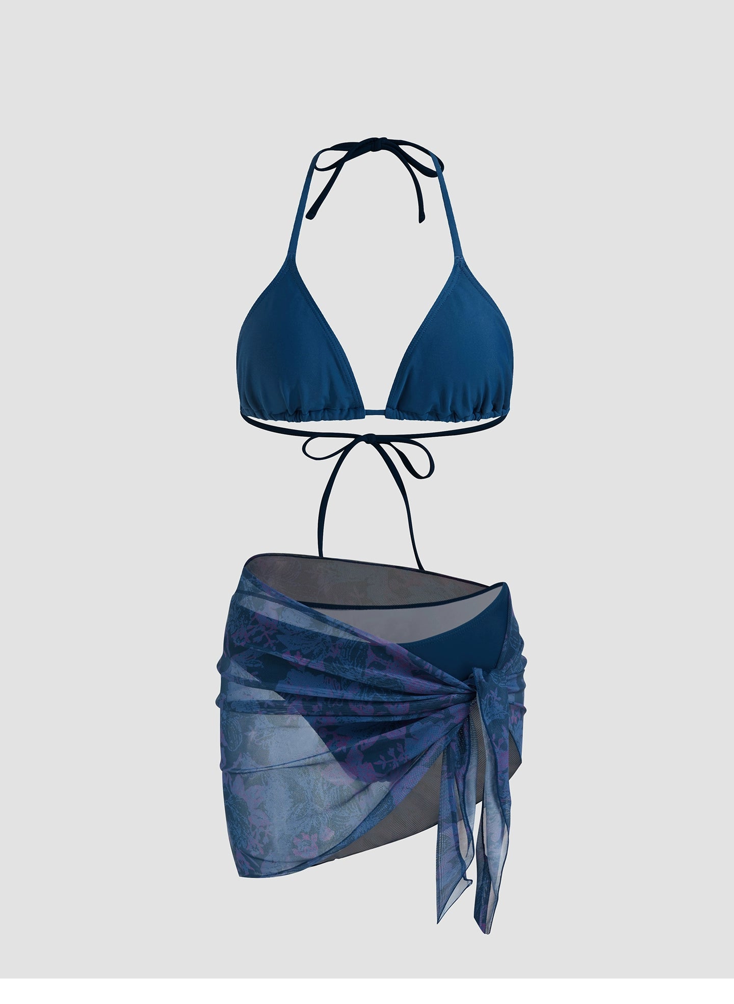 halter triangle bikini floral gauze swimsuit