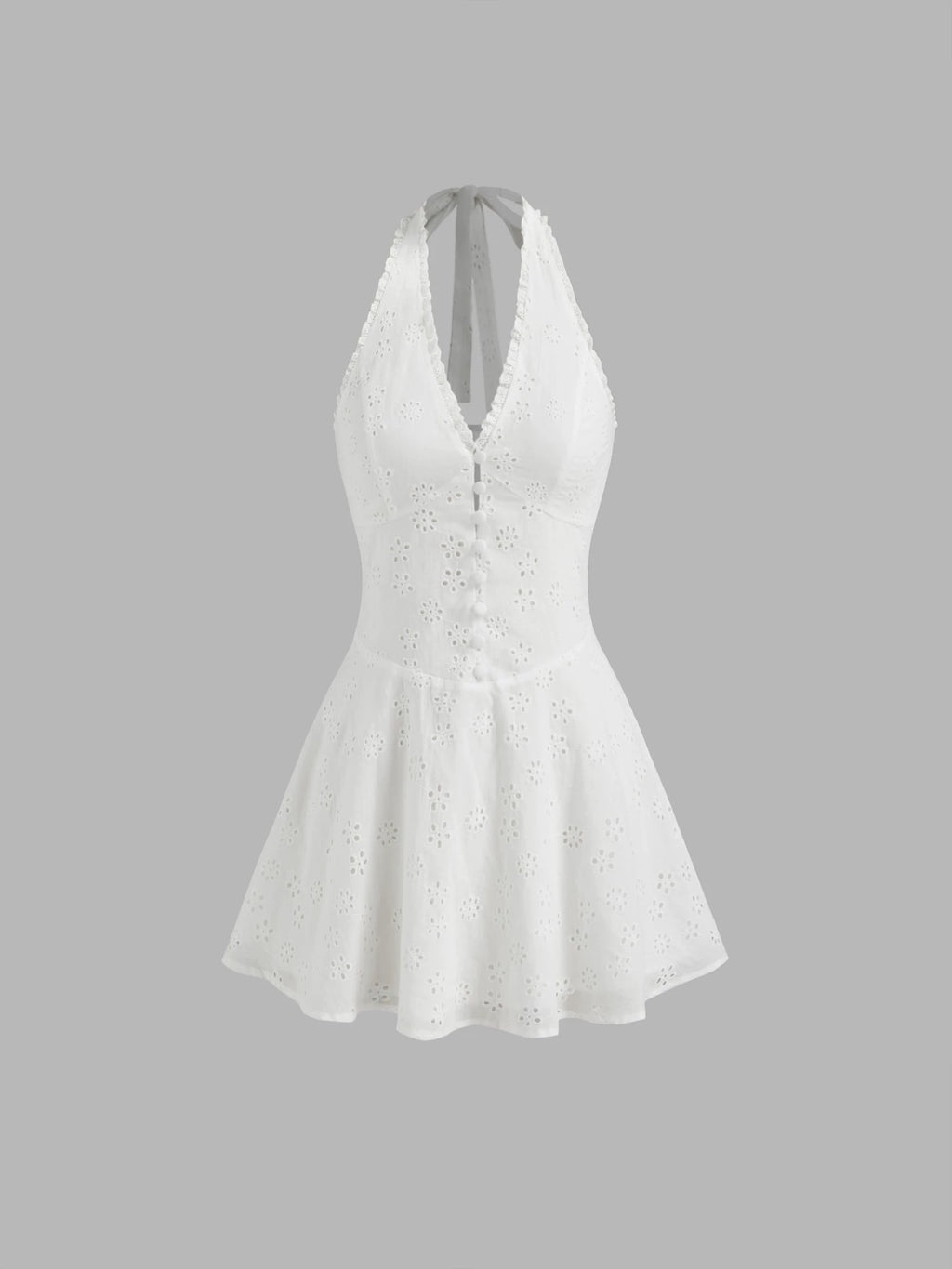 Cotton V LinkedIn Embroidered Short Sleeveless Halterneck Dress