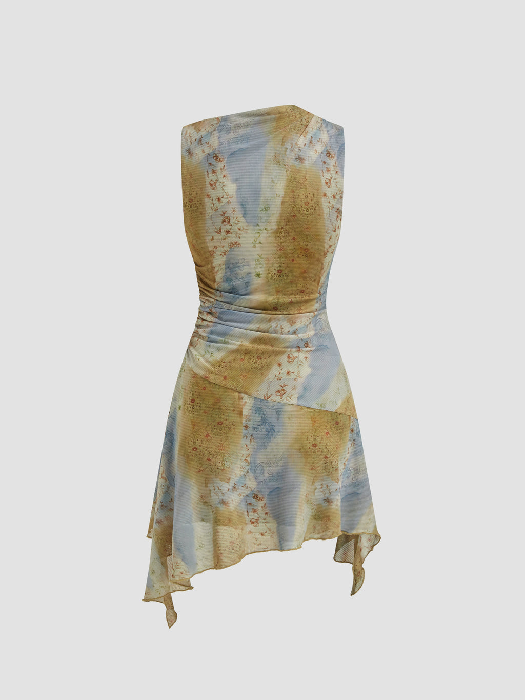 tie-dyed floral skirt asymmetric design high sense lace-up gauze tulle dress