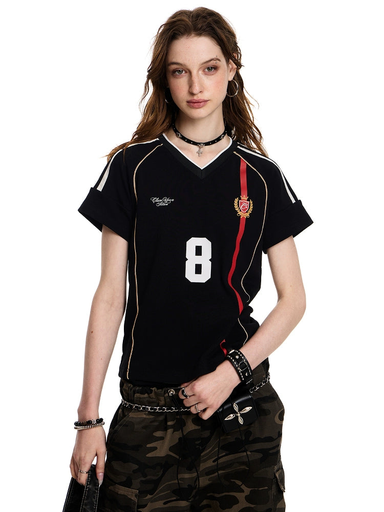 Retro jerseyfit jersey short sleeve t-shirt women's american hip hop fashion brand sports hottie top