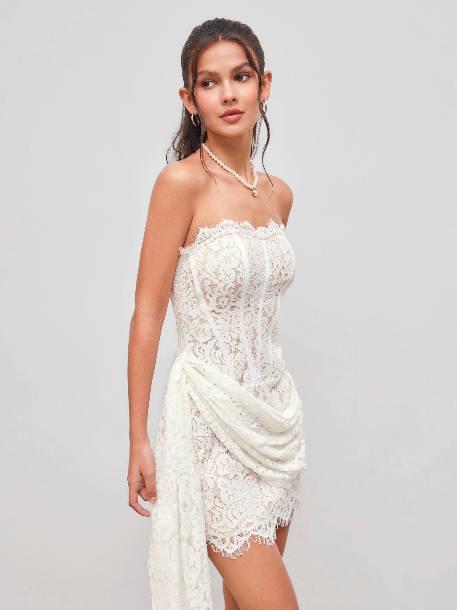 Lace Bandeau Lace-up Backless Mini Dress