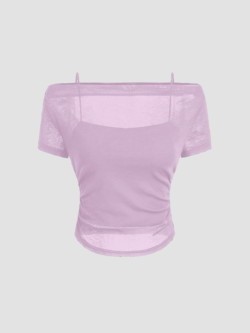 Shoulder Pleated Short-sleeved T-shirt Solid Color Slim-fit Sling Short One-line Collar Short-sleeved Top