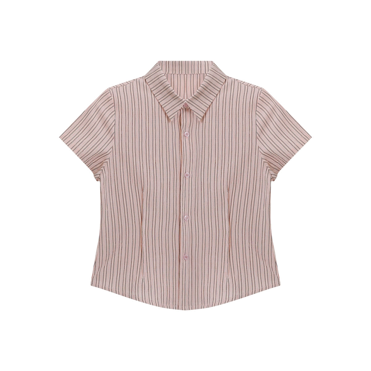 Retro Chic 90S y2k Babes Slim Waist Straight Shoulder Lotus Pink Contrast Striped Short Sleeve Shirt