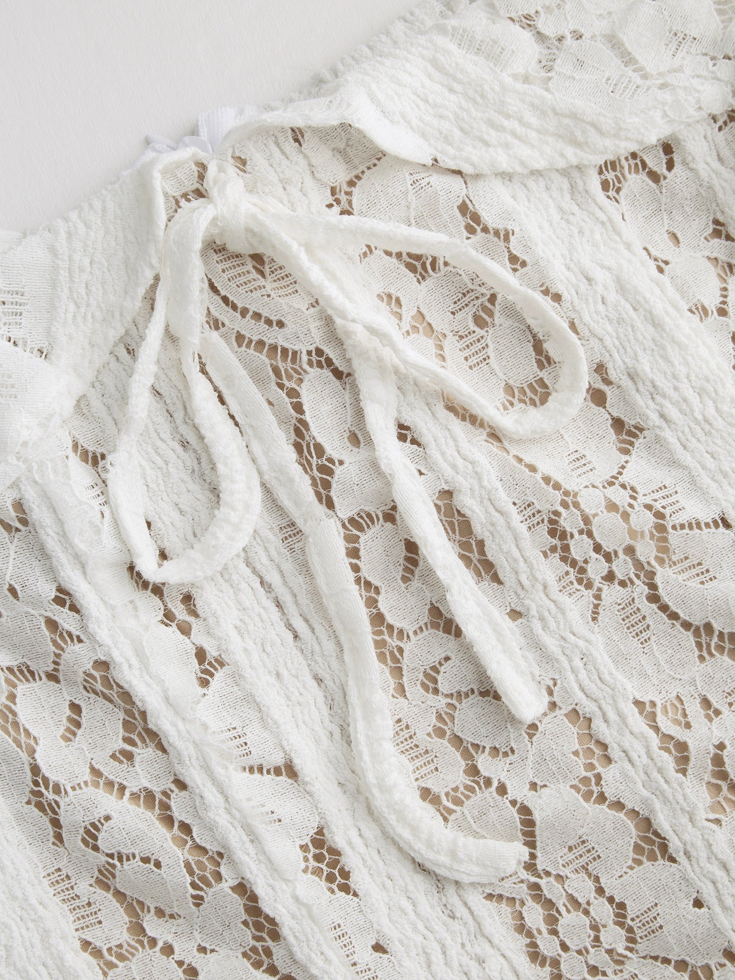 Lace Straight Neck Off-the-Shoulder Short Skirt Lace-up Waist Cropped Mesh One-Shoulder Dress