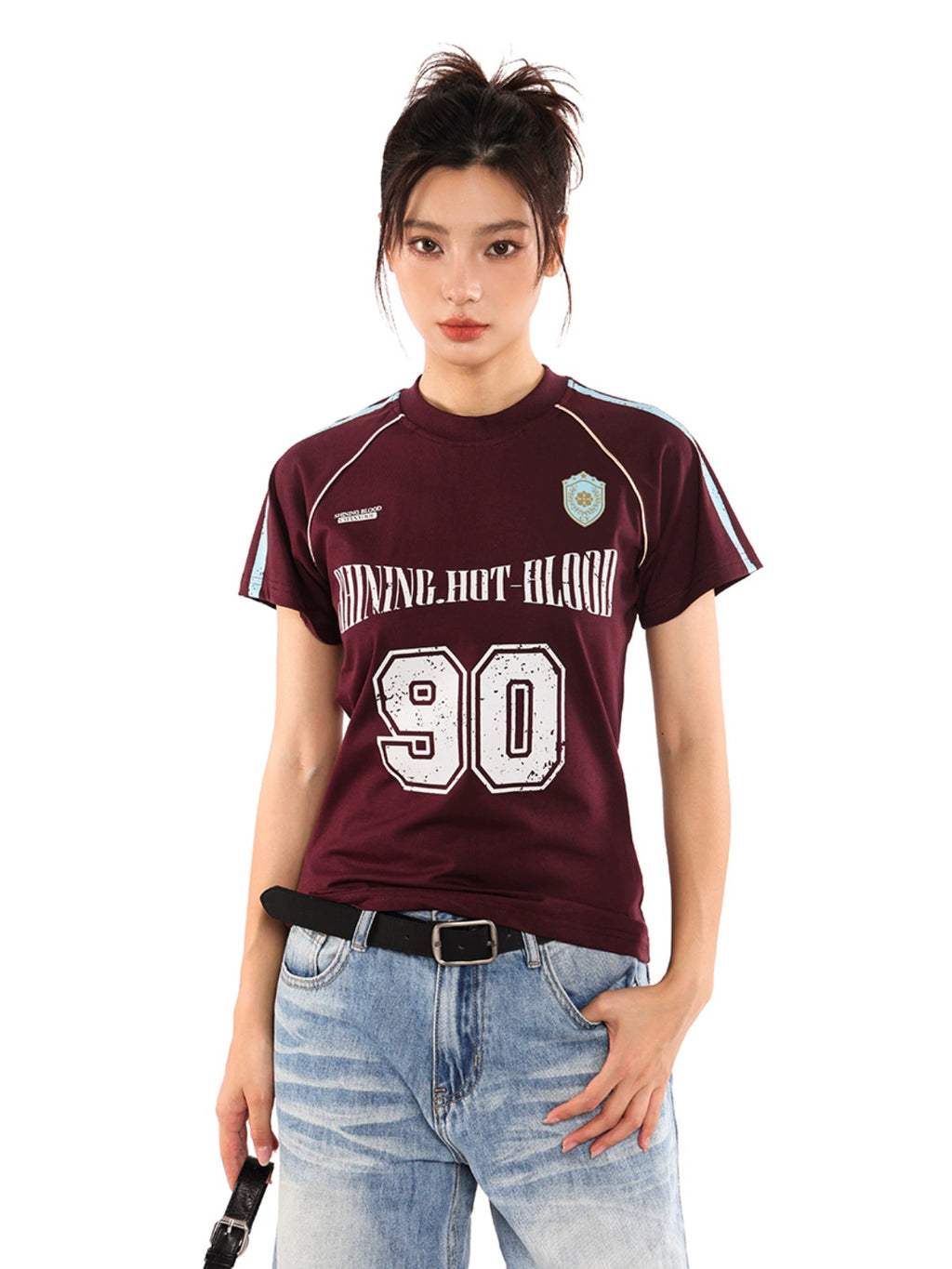 vintage blokette striped sports short sleeve jersey t-shirt women's summer american babes top tide