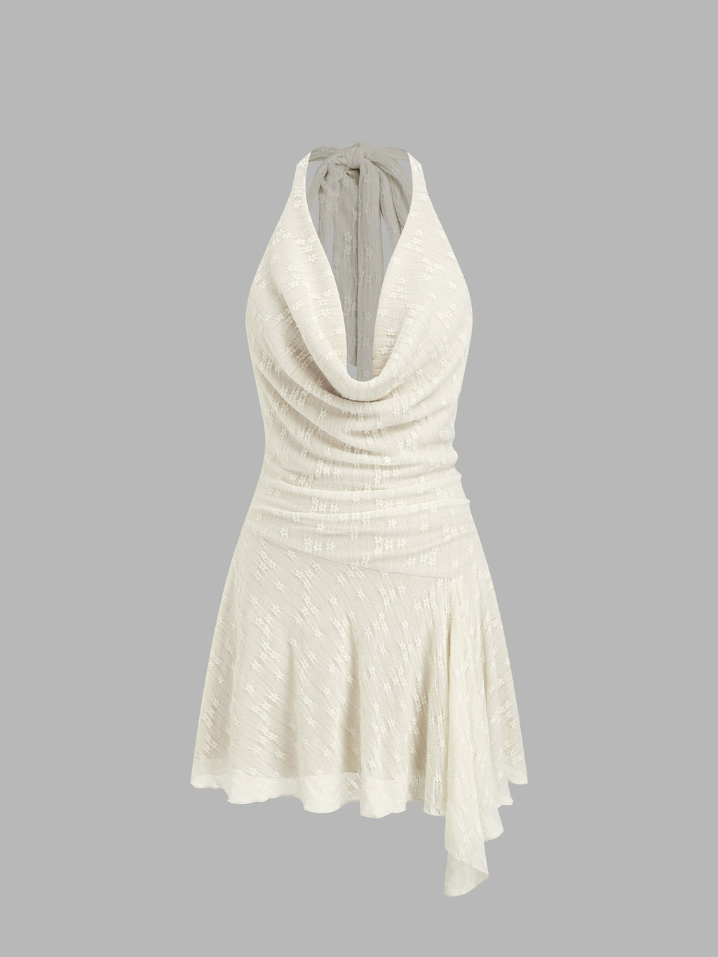 French Style Swing Neck Lace Ruffled Lace Cropped Backless Halterneck Dress