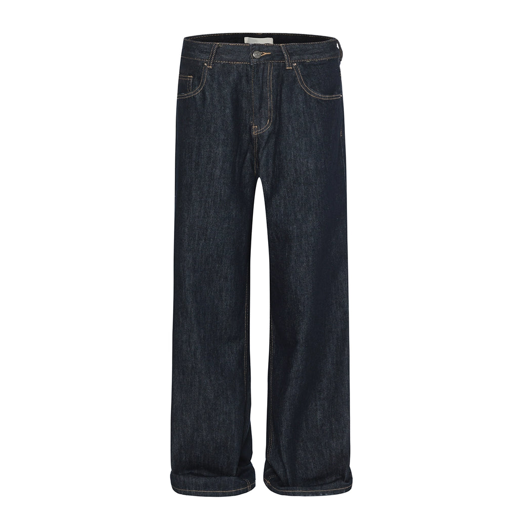 Dark Blue Wide Leg Jeans Men's and Women's Loose American Washed Denim Sagging Straight Leg Pants