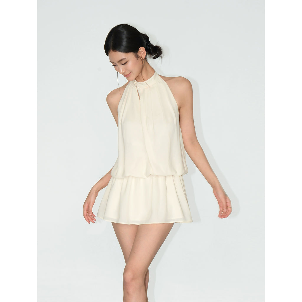 Halterneck little black dress|sexy backless dress women's cut-out design sense bud skirt chiffon skirt