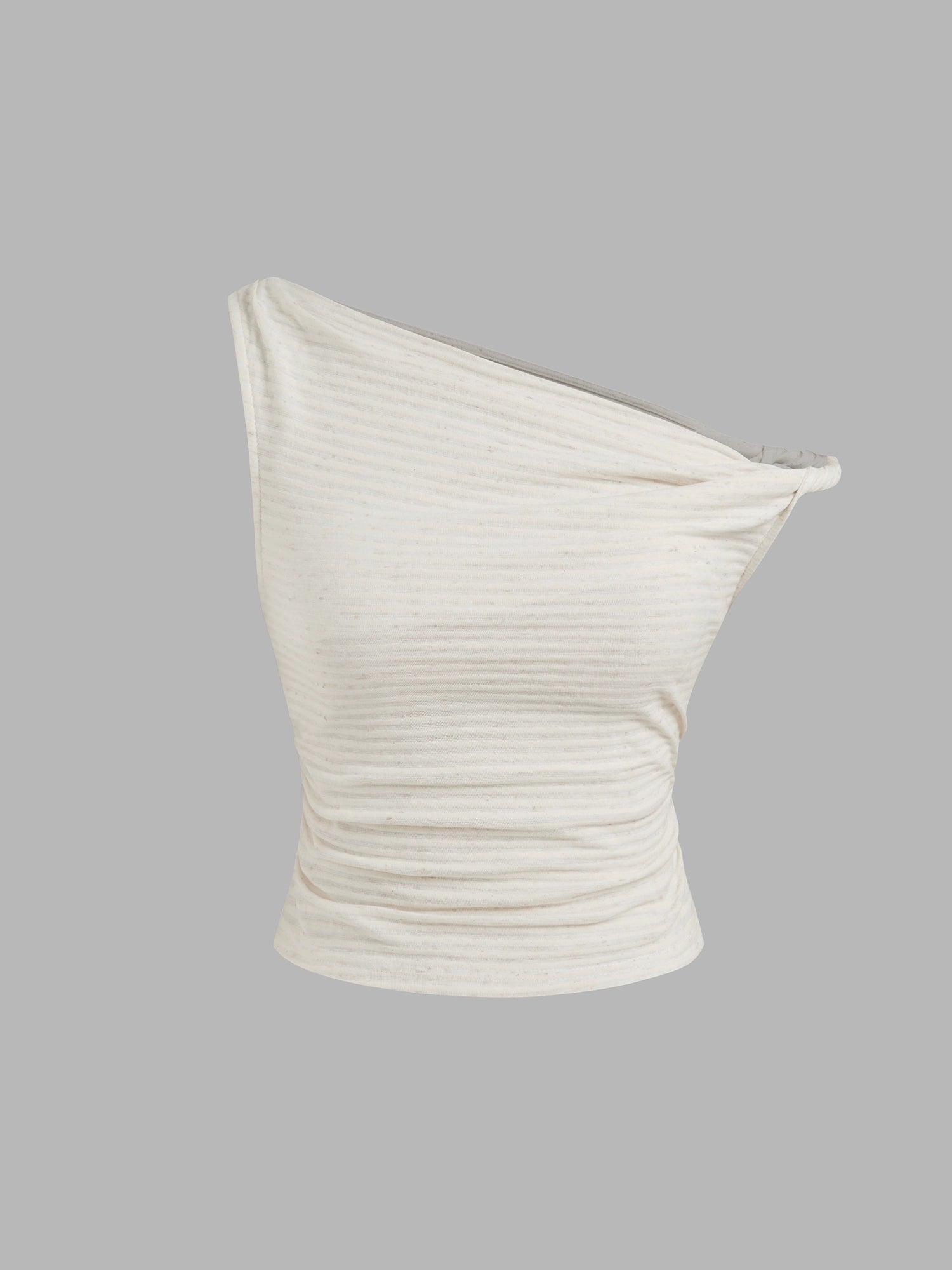 Cotton Blend Asymmetrical Kinked Slanted Shoulder Striped Top + Mini Short Skirt Set