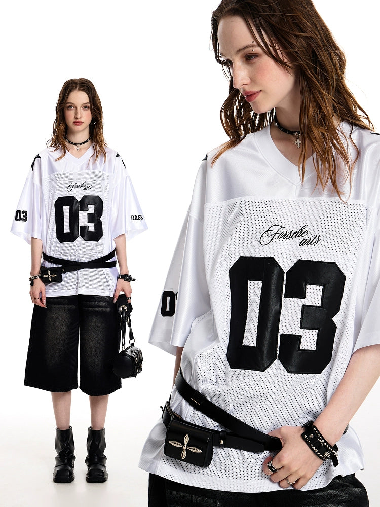American blokette jersey short sleeve T-shirt women's loose retro breathable mesh sports tops