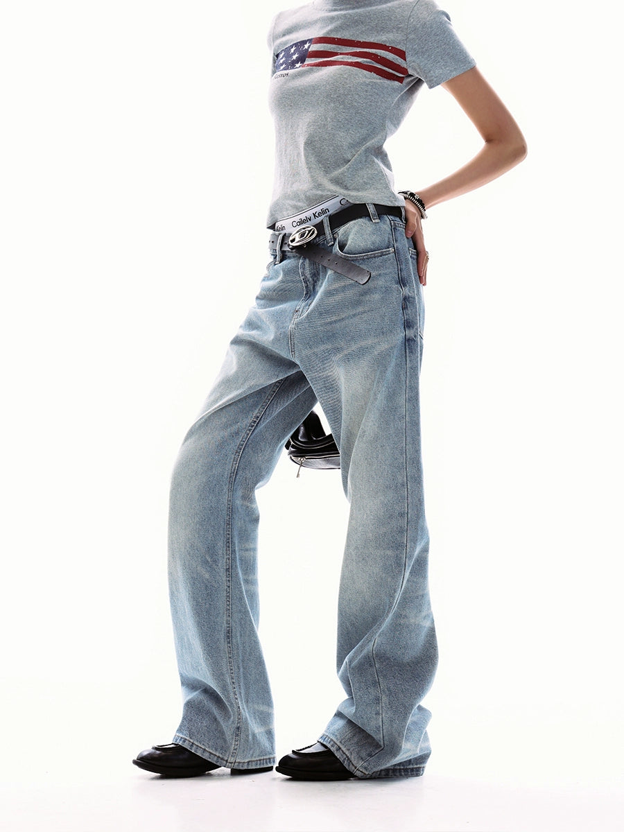 Wash Cleanfit Jeans Men's and Women's Loose American Retro Trendy Casual Straight Pants