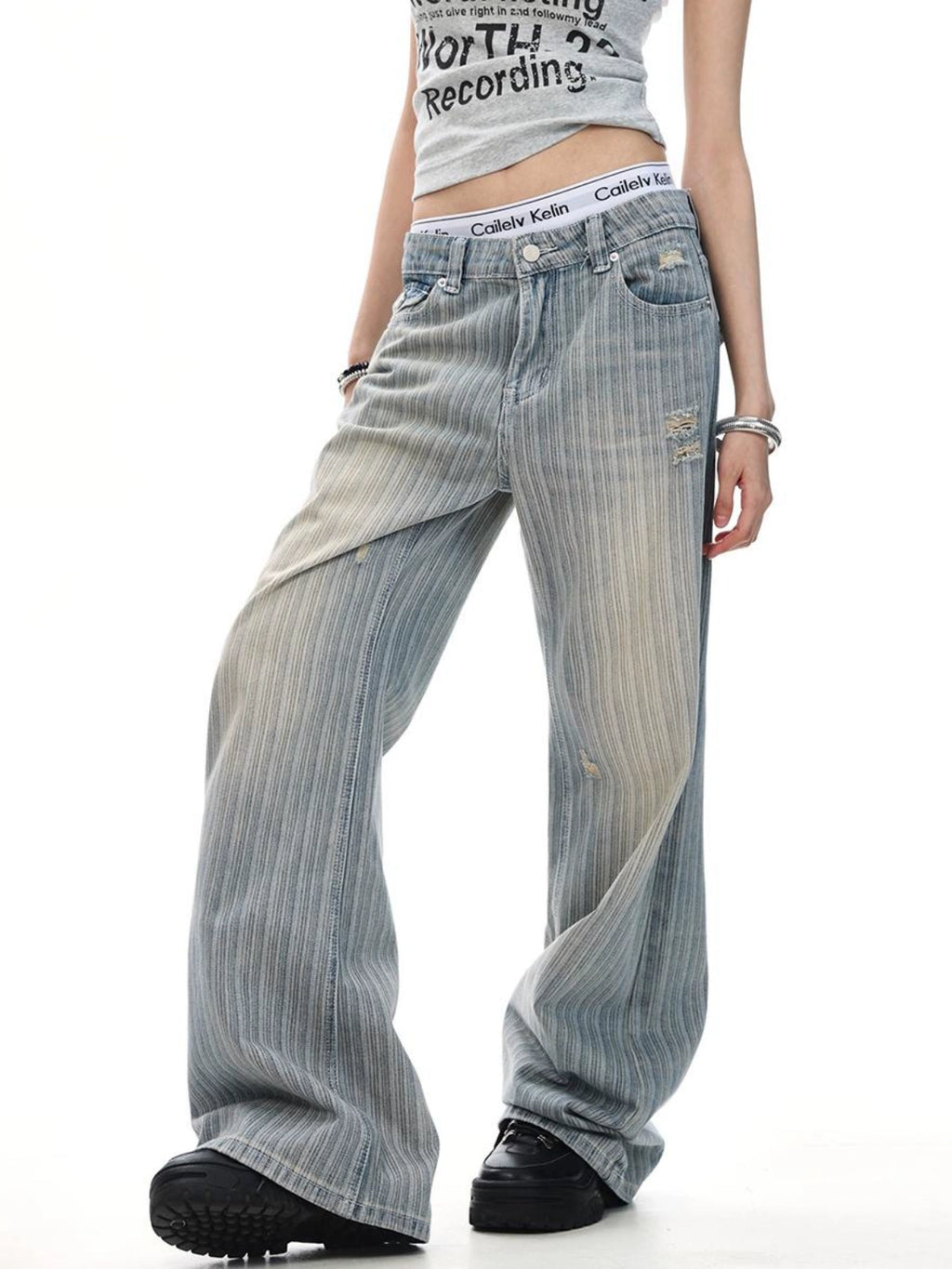 Retro Wash Vertical Stripe Jeans Men's and Women's Loose American CleanFit High Street Pants