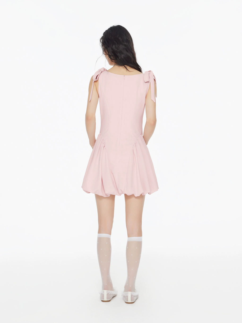 Star same genuine boat neck tie-up bow sleeveless girly dress