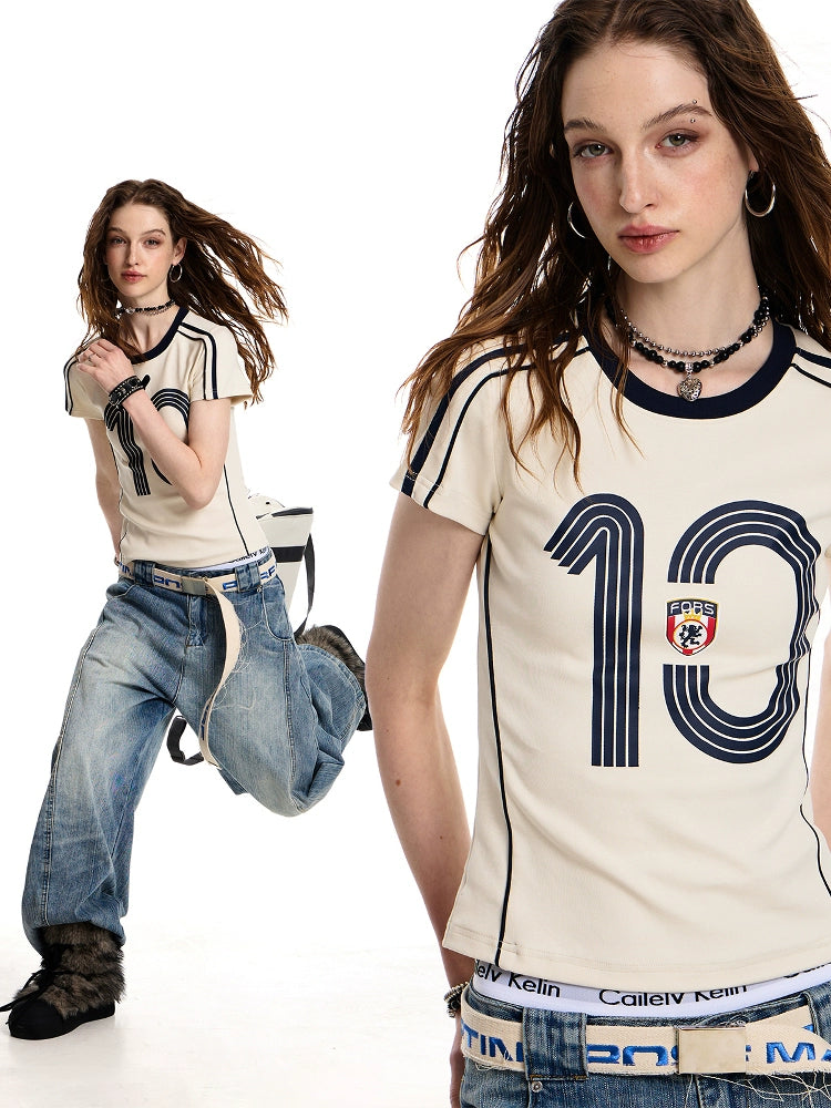 Retro Sports Jersey Short Sleeve T-Shirt Women's Slim American Fashion Brand Blokette Babes Top