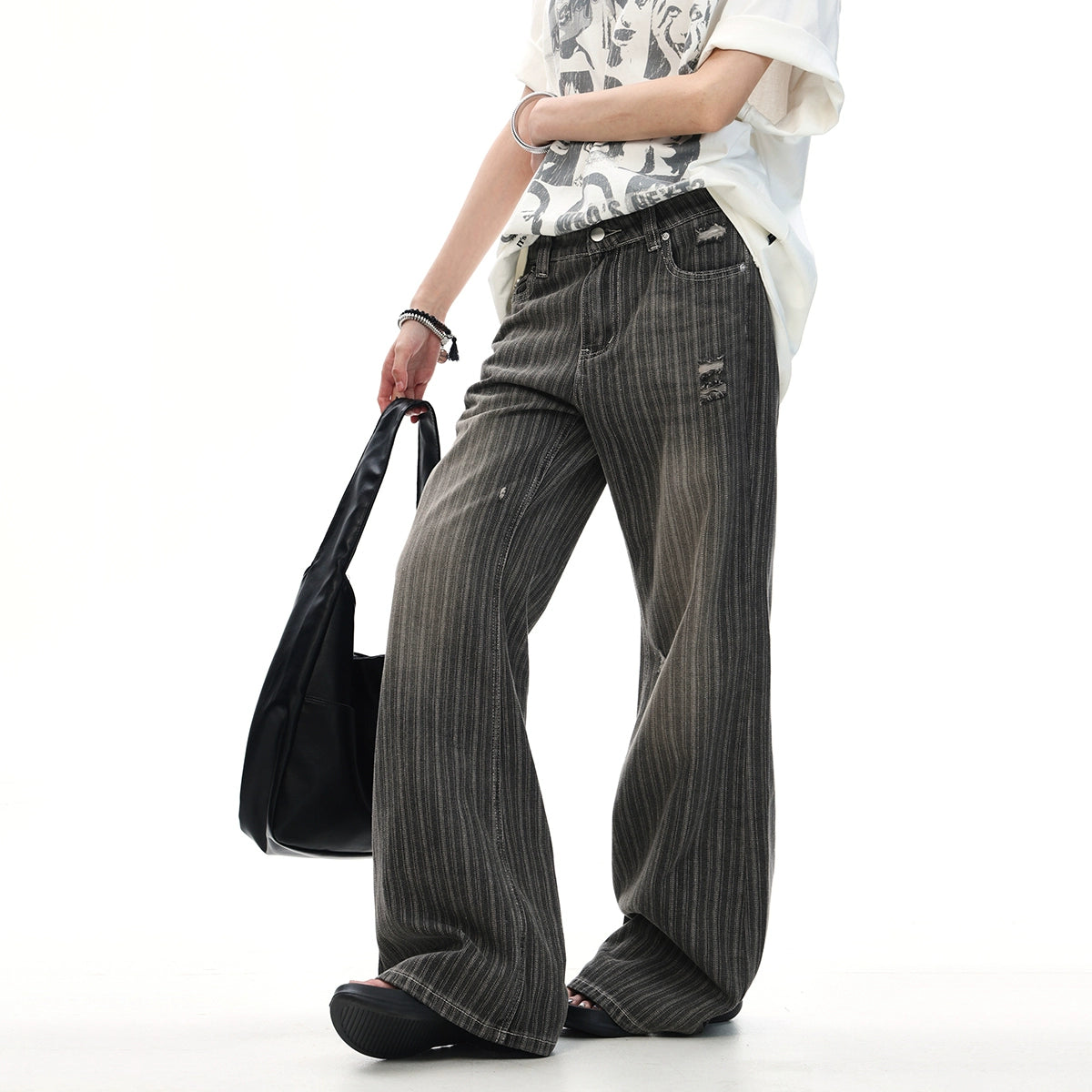 Retro Wash Vertical Stripe Jeans Men's and Women's Loose American CleanFit High Street Pants