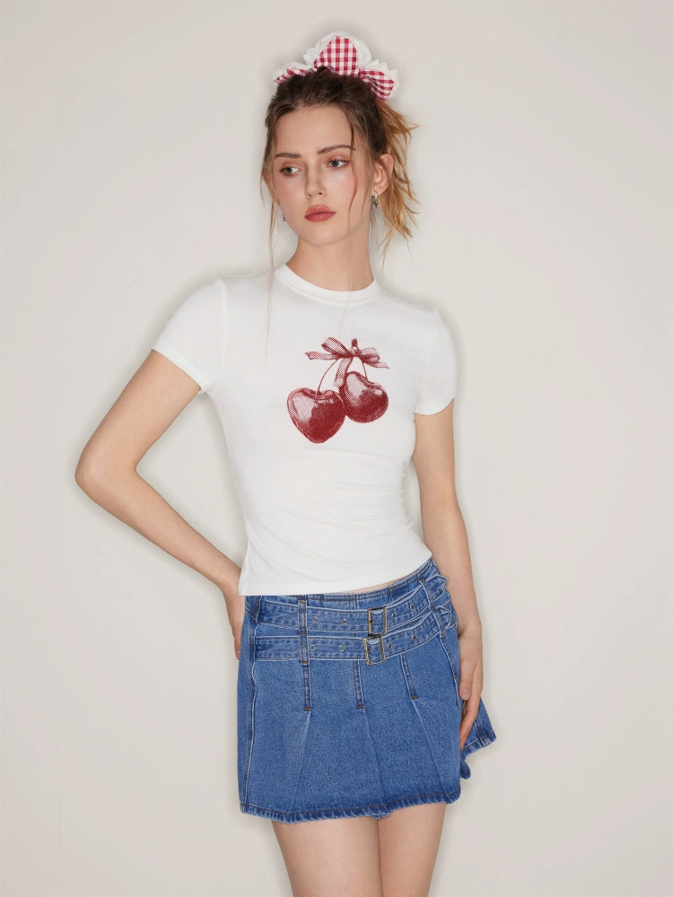 star same genuine cherry print niche crew neck short-sleeved shoulder T-shirt